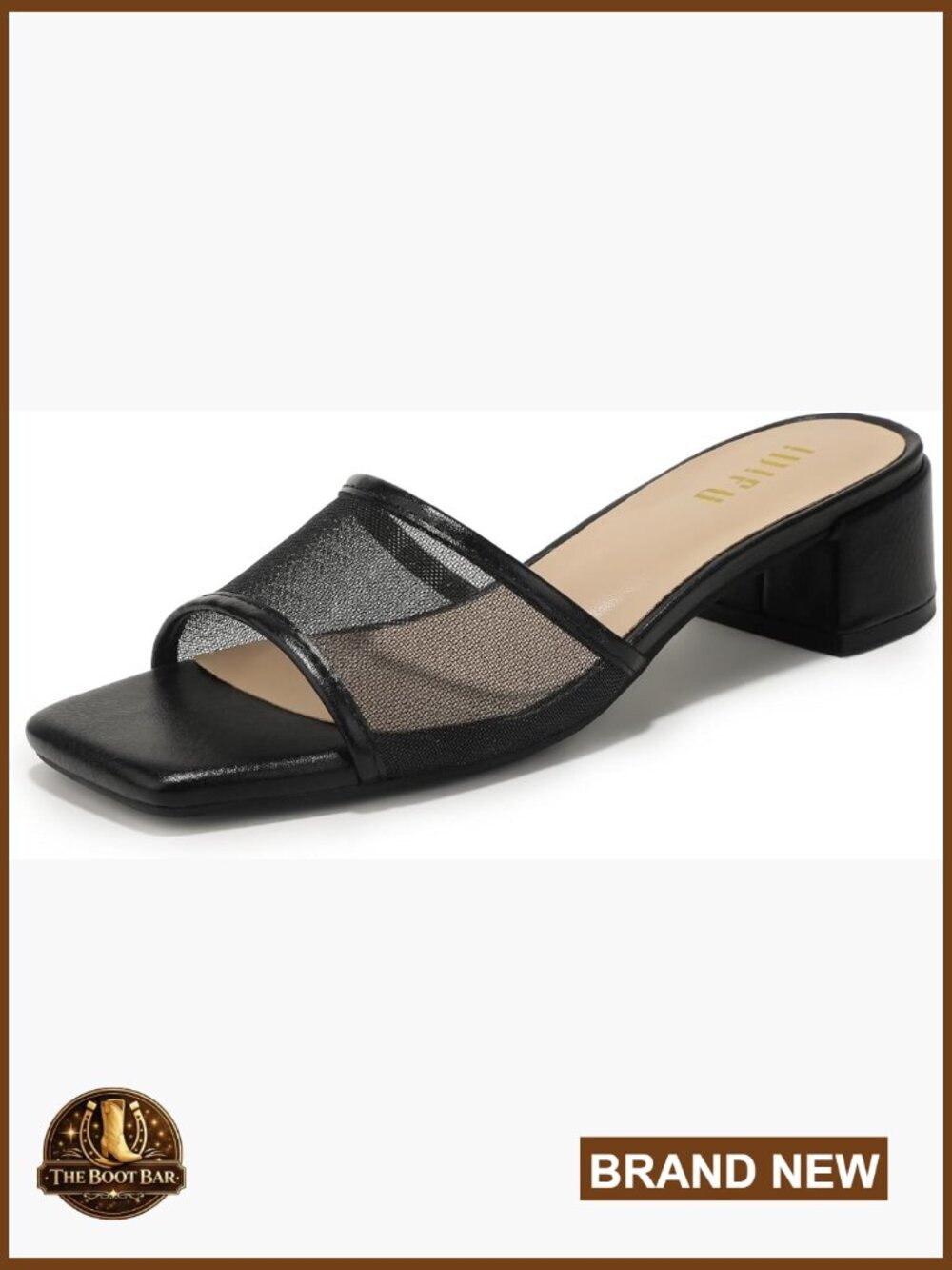 Women's Mesh Heeled Sandals Square Open Toe Slip On Mules Low Block Heel
